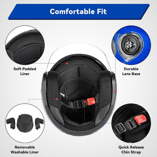 Adult 3/4 Open Face Metropolitan Helmet – Integrated Double Visor
