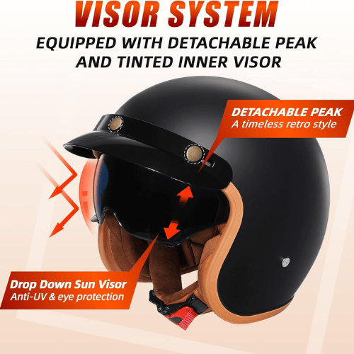 Retro 3/4 Open Face Tactical Helmet – Internal UV-Shield & Modular Snap System
