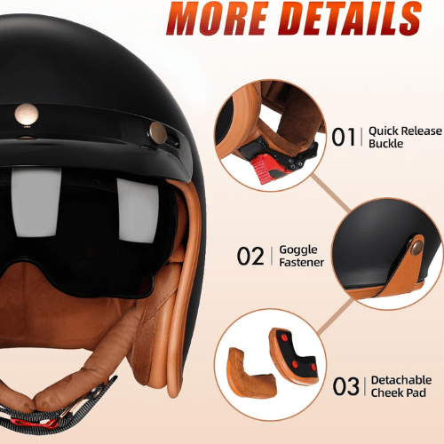 Retro 3/4 Open Face Tactical Helmet – Internal UV-Shield & Modular Snap System